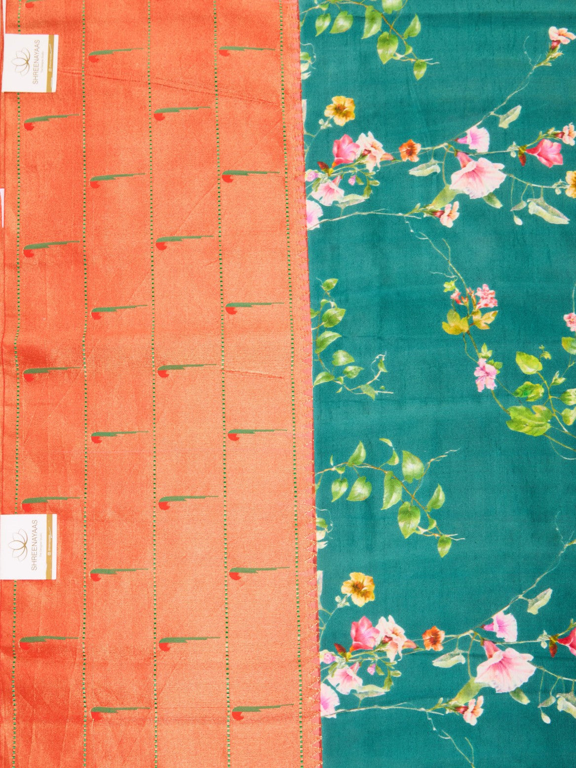 Pure Handloom Silk with Exquisite Digital Floral Prints & Paithani Muniya Border