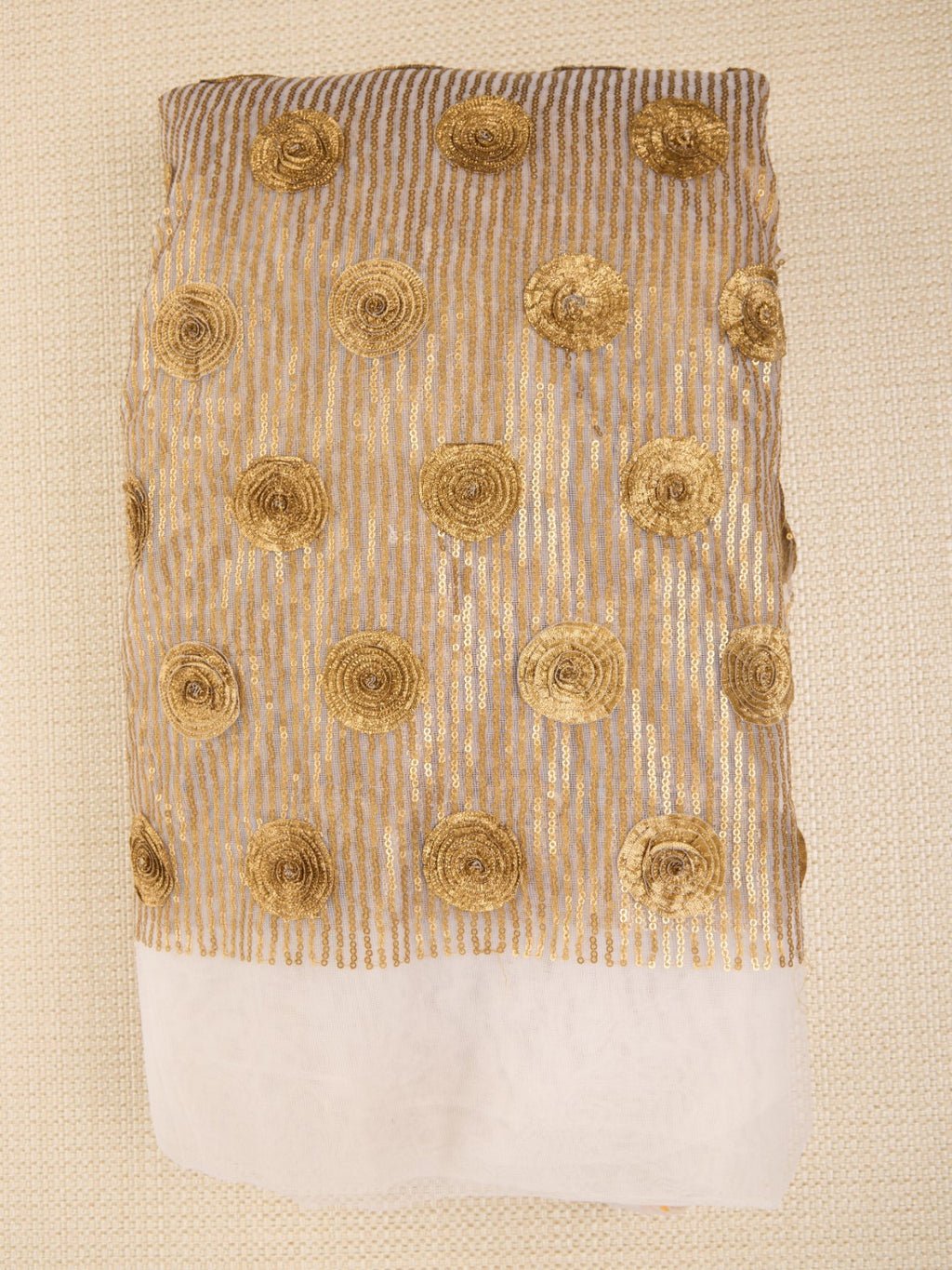 Pure Net Fabric with Delineated Antique Sequence & Floral Lace Work