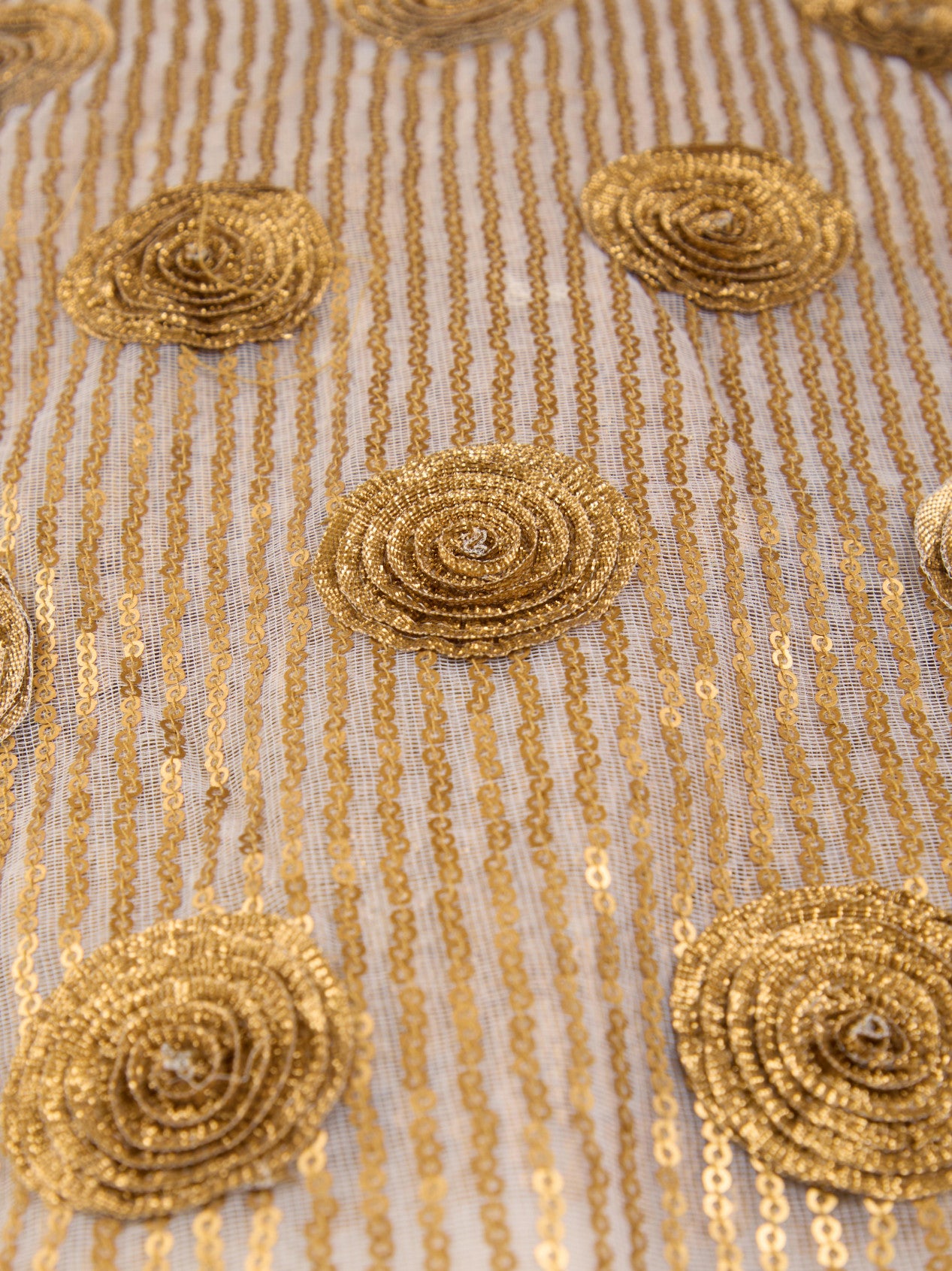 Pure Net Fabric with Delineated Antique Sequence & Floral Lace Work