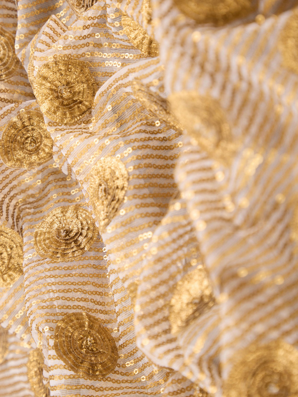 Pure Net Fabric with Delineated Antique Sequence & Floral Lace Work