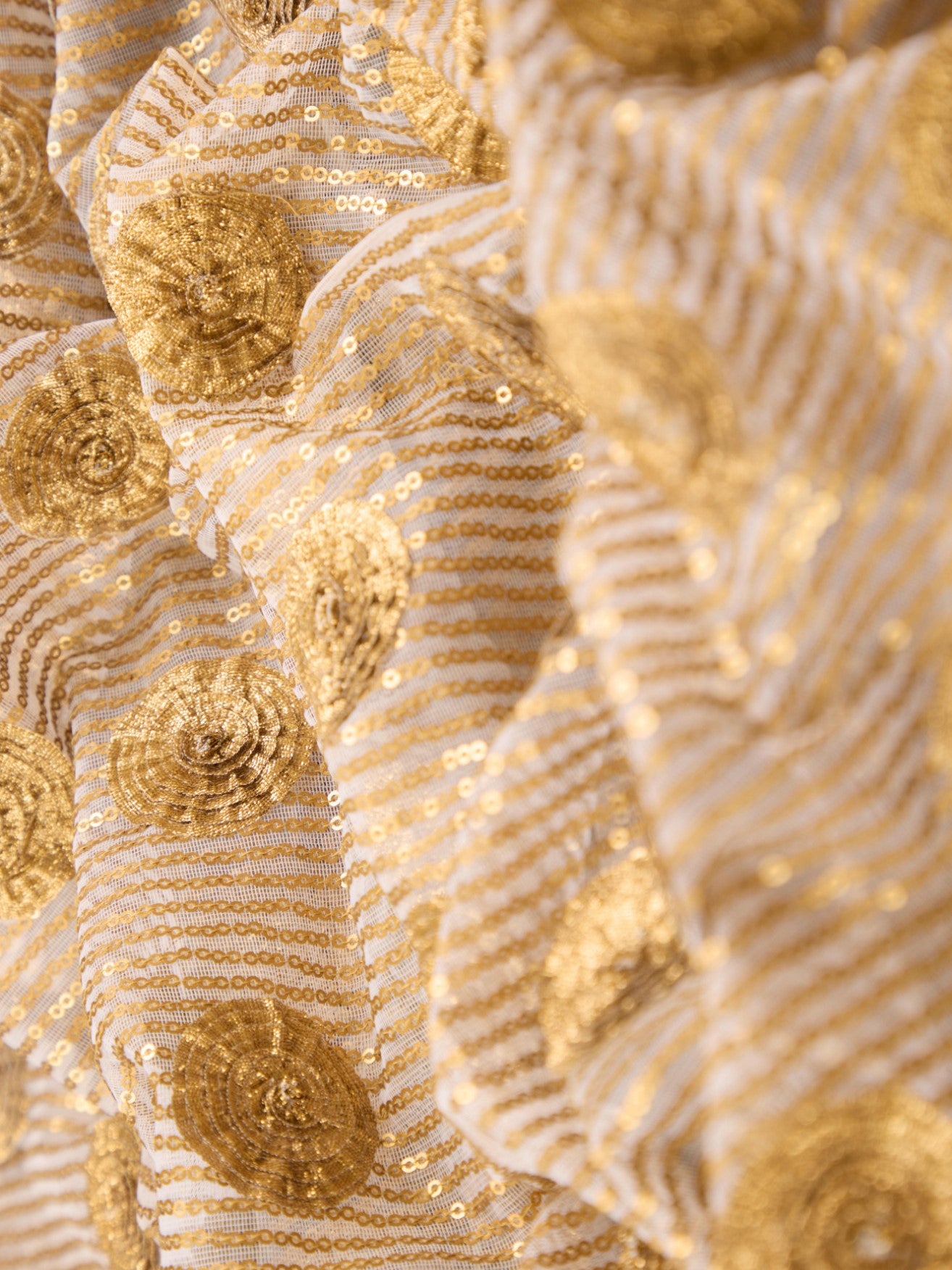 Pure Net Fabric with Delineated Antique Sequence & Floral Lace Work