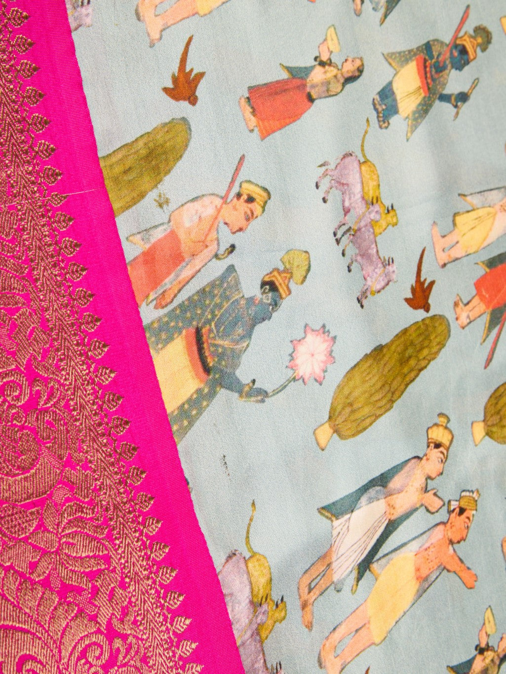 Pure Silk Fabric with Artisanal Block Prints & Kanchipuram Weaving Border