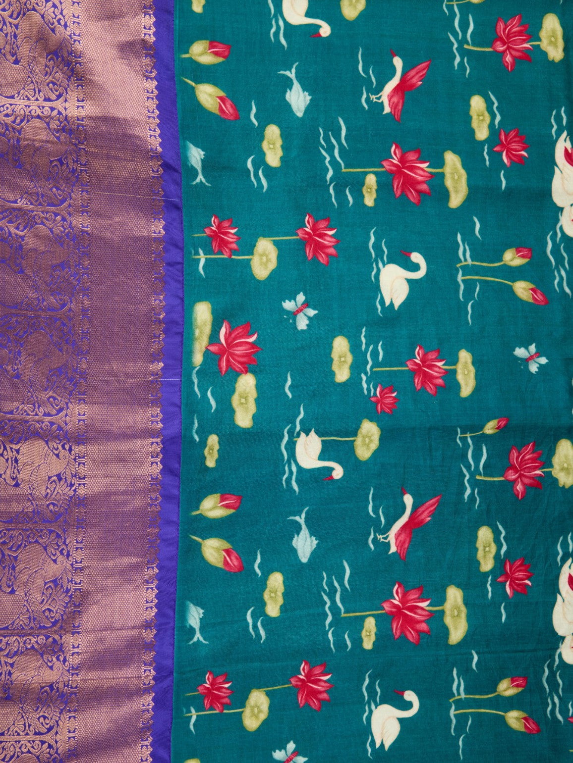Pure Silk Fabric with Elegant Pichuvai Prints & Kanchipuram Weaving Border