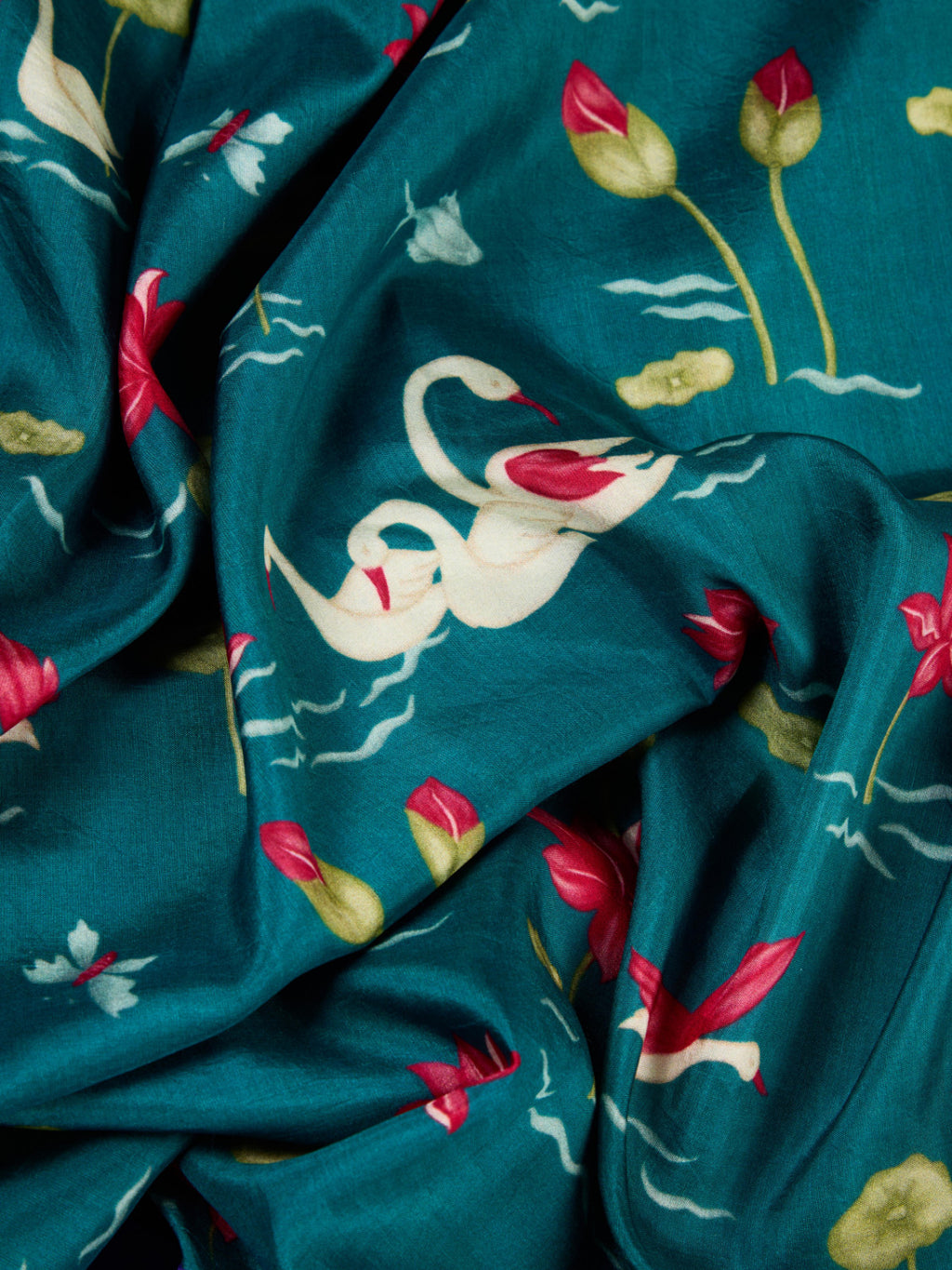 Pure Silk Fabric with Elegant Pichuvai Prints & Kanchipuram Weaving Border