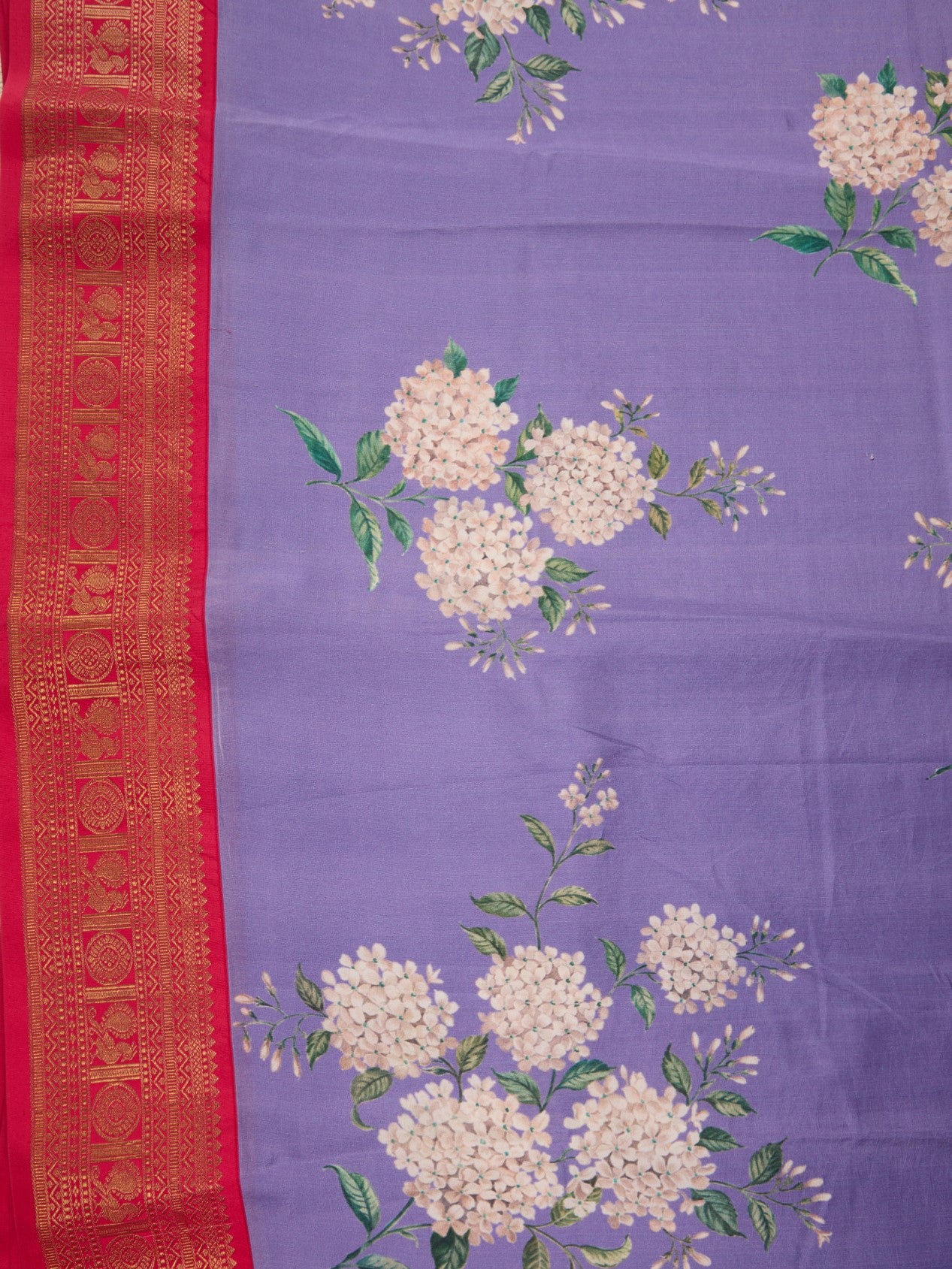 Pure Silk Fabric with Exquisite Digital Prints & Kanchipuram Weaving Border