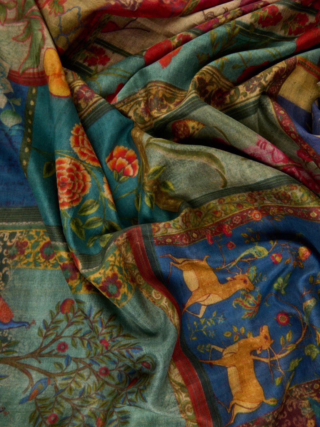 Pure Silk Fabric with Exquisite Digital Prints & Kanchipuram Weaving Border