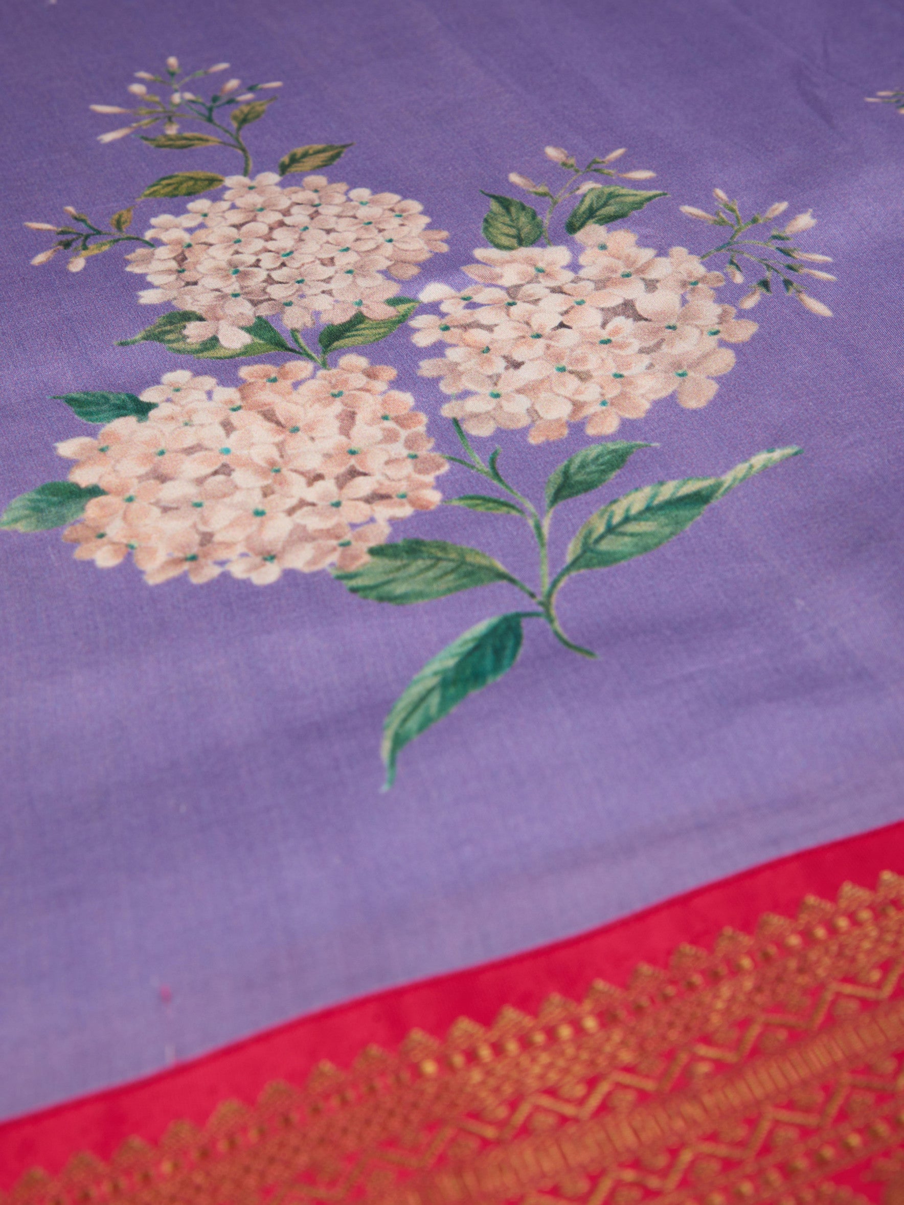 Pure Silk Fabric with Exquisite Digital Prints & Kanchipuram Weaving Border
