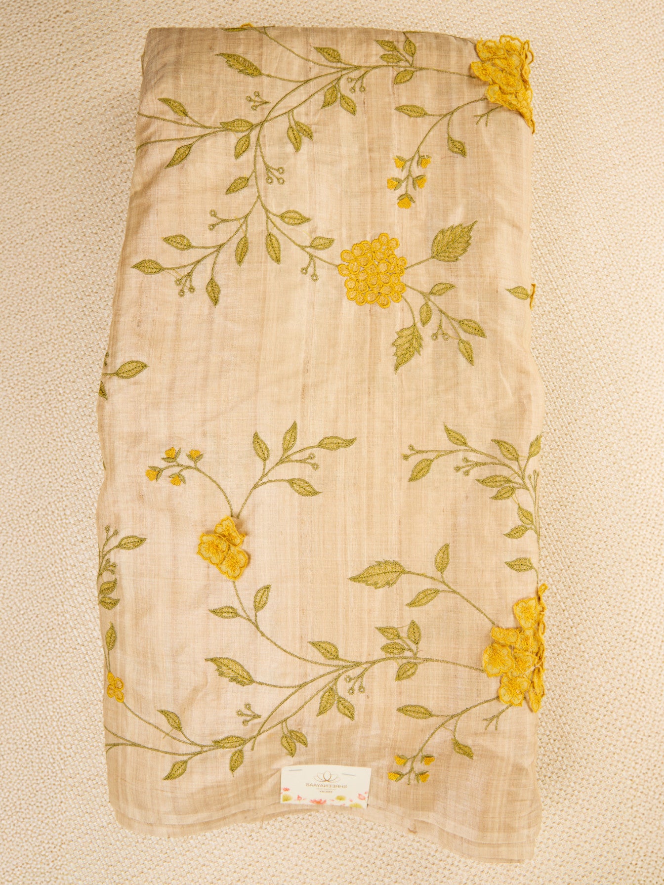 Pure Tusser Fabric with Beautiful 3D Floral Embellishments & Threadwork
