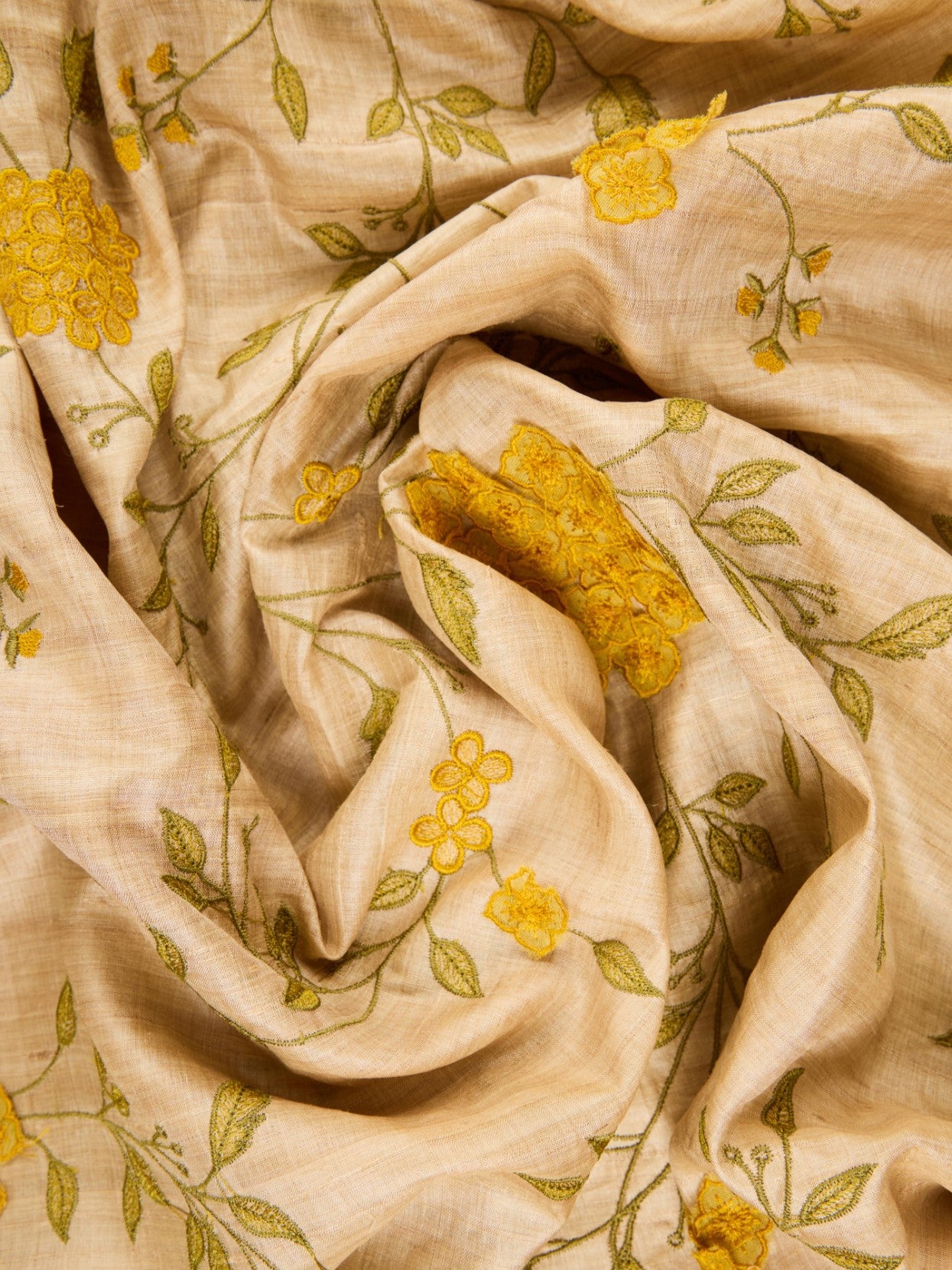 Pure Tusser Fabric with Beautiful 3D Floral Embellishments & Threadwork