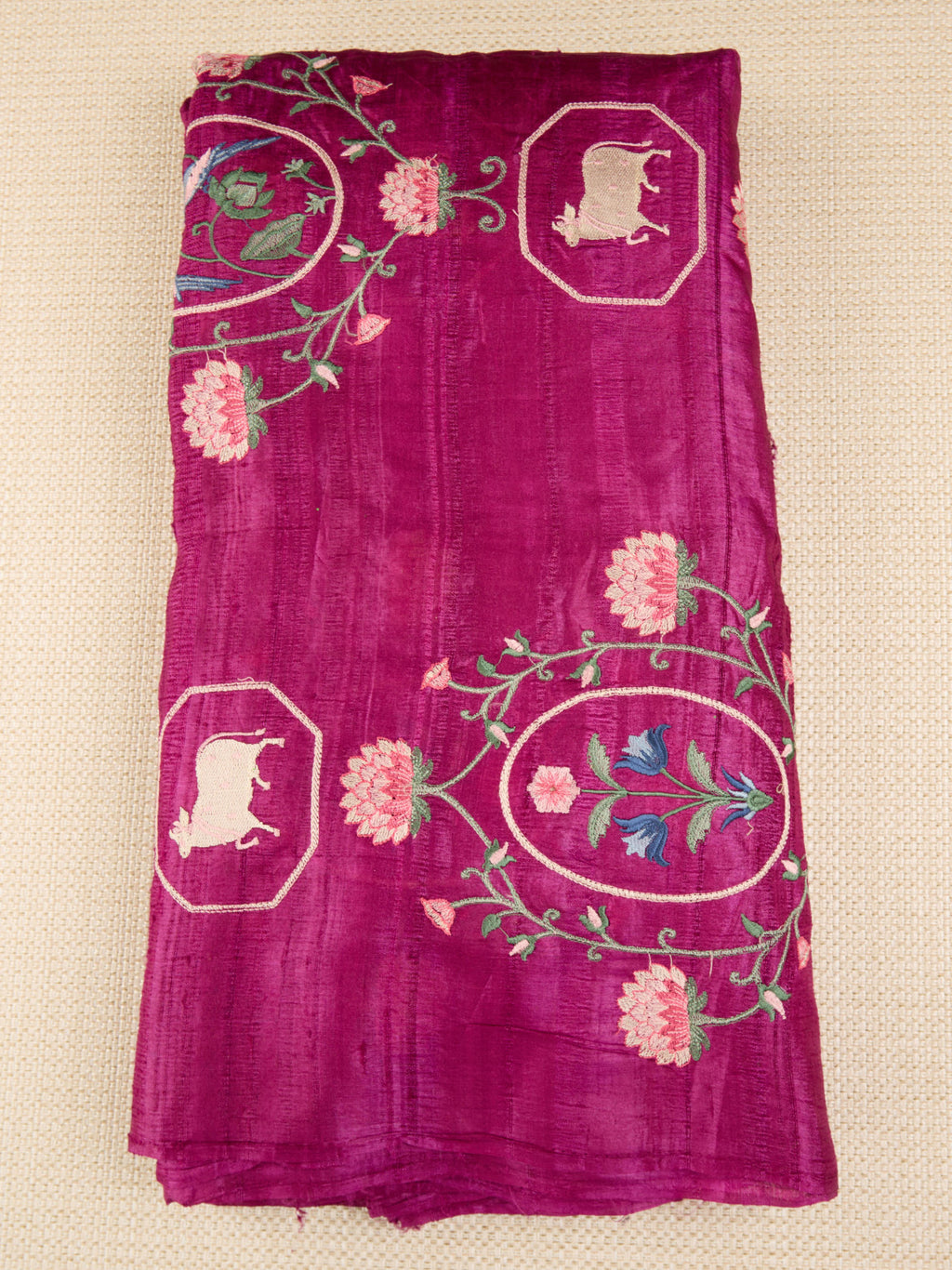 Pure Tusser Fabric with Majestic Sabhyasachi-Inspired Pichuvai Embroidery
