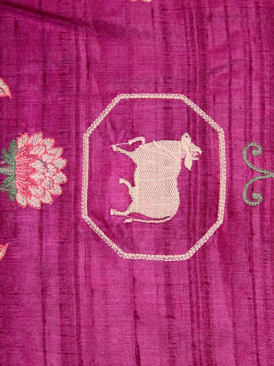 Pure Tusser Fabric with Majestic Sabhyasachi-Inspired Pichuvai Embroidery