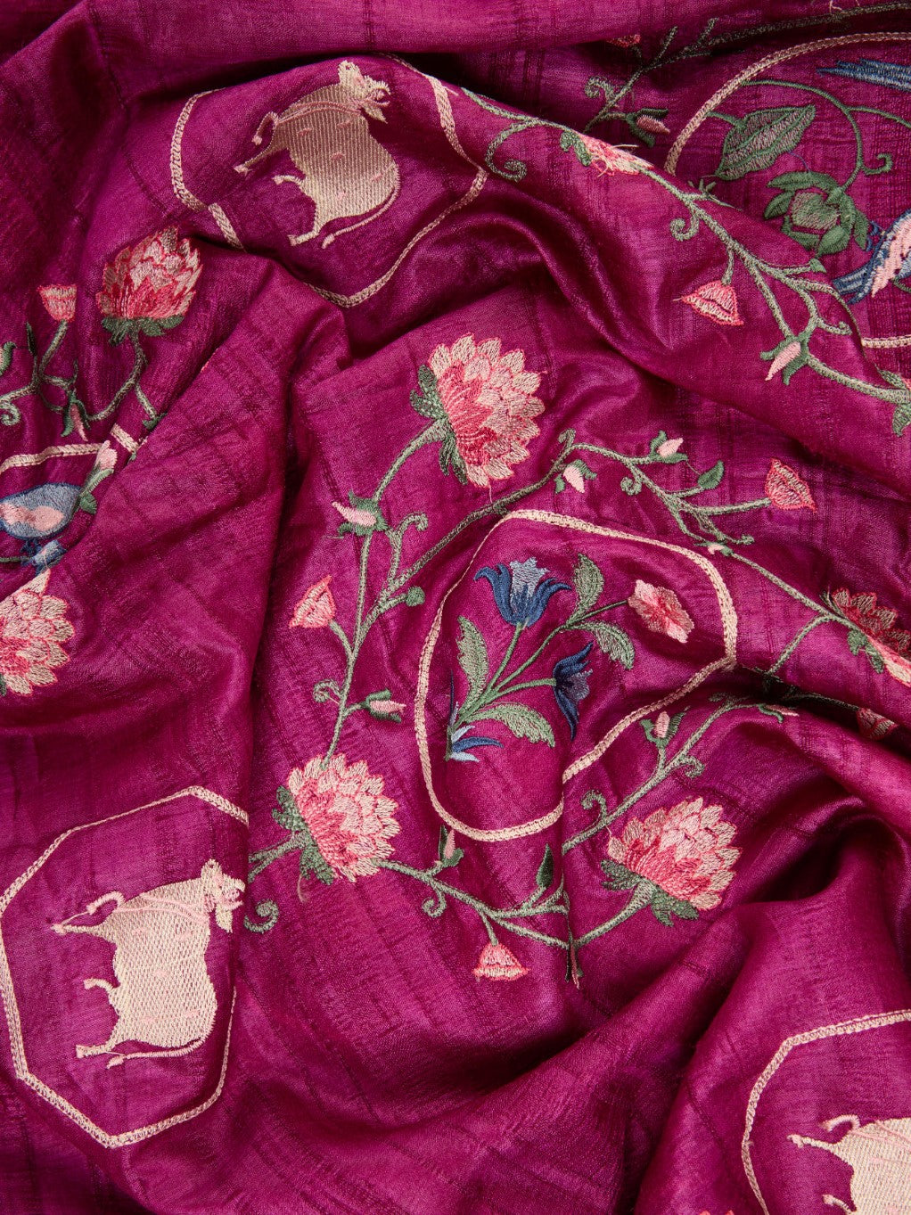 Pure Tusser Fabric with Majestic Sabhyasachi-Inspired Pichuvai Embroidery
