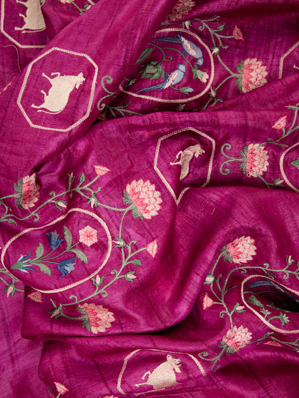 Pure Tusser Fabric with Majestic Sabhyasachi-Inspired Pichuvai Embroidery