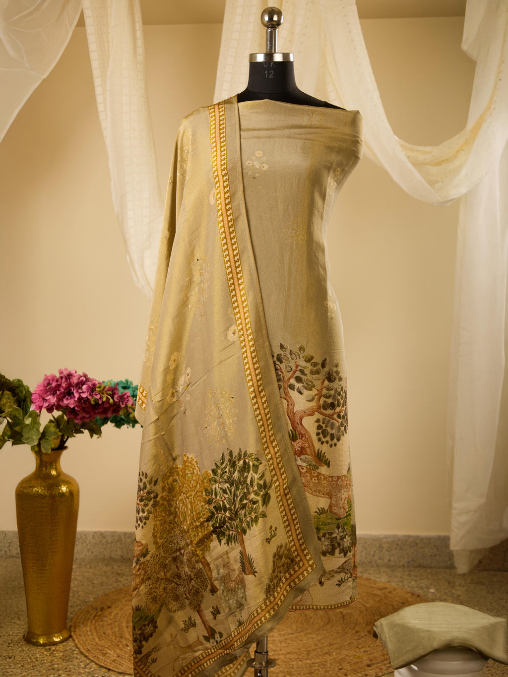 Himmer Georgette Top with Digital Print & Beads Work, Paired with Santoon Bottom & Shimmer Georgette Dupatta