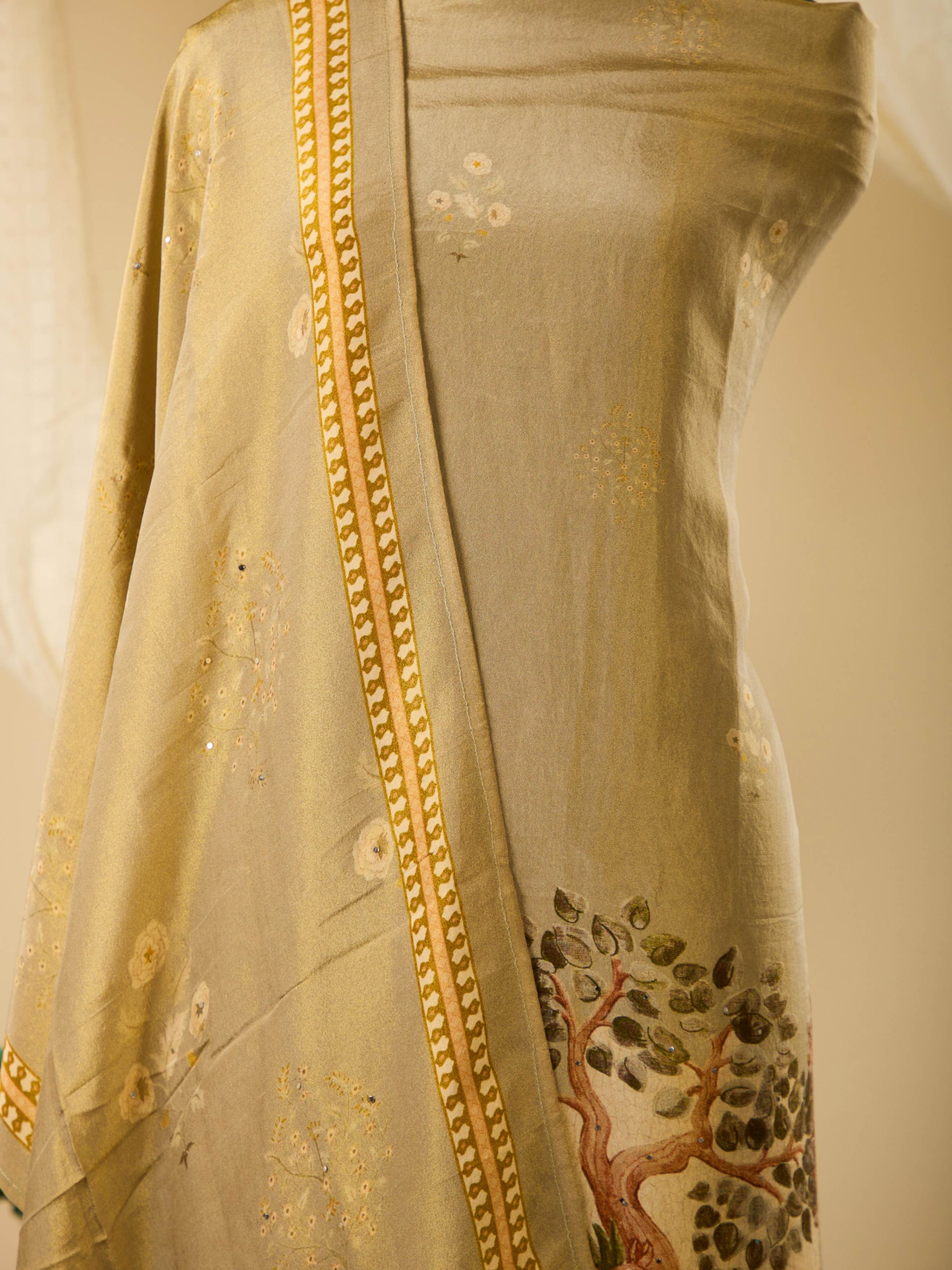 Himmer Georgette Top with Digital Print & Beads Work, Paired with Santoon Bottom & Shimmer Georgette Dupatta