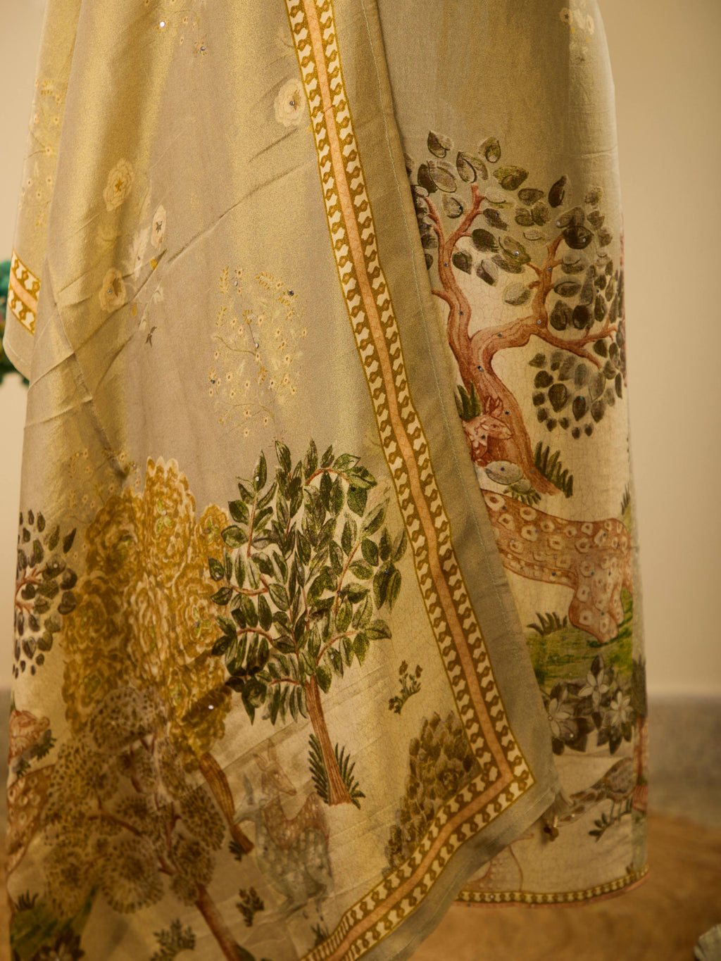 Himmer Georgette Top with Digital Print & Beads Work, Paired with Santoon Bottom & Shimmer Georgette Dupatta