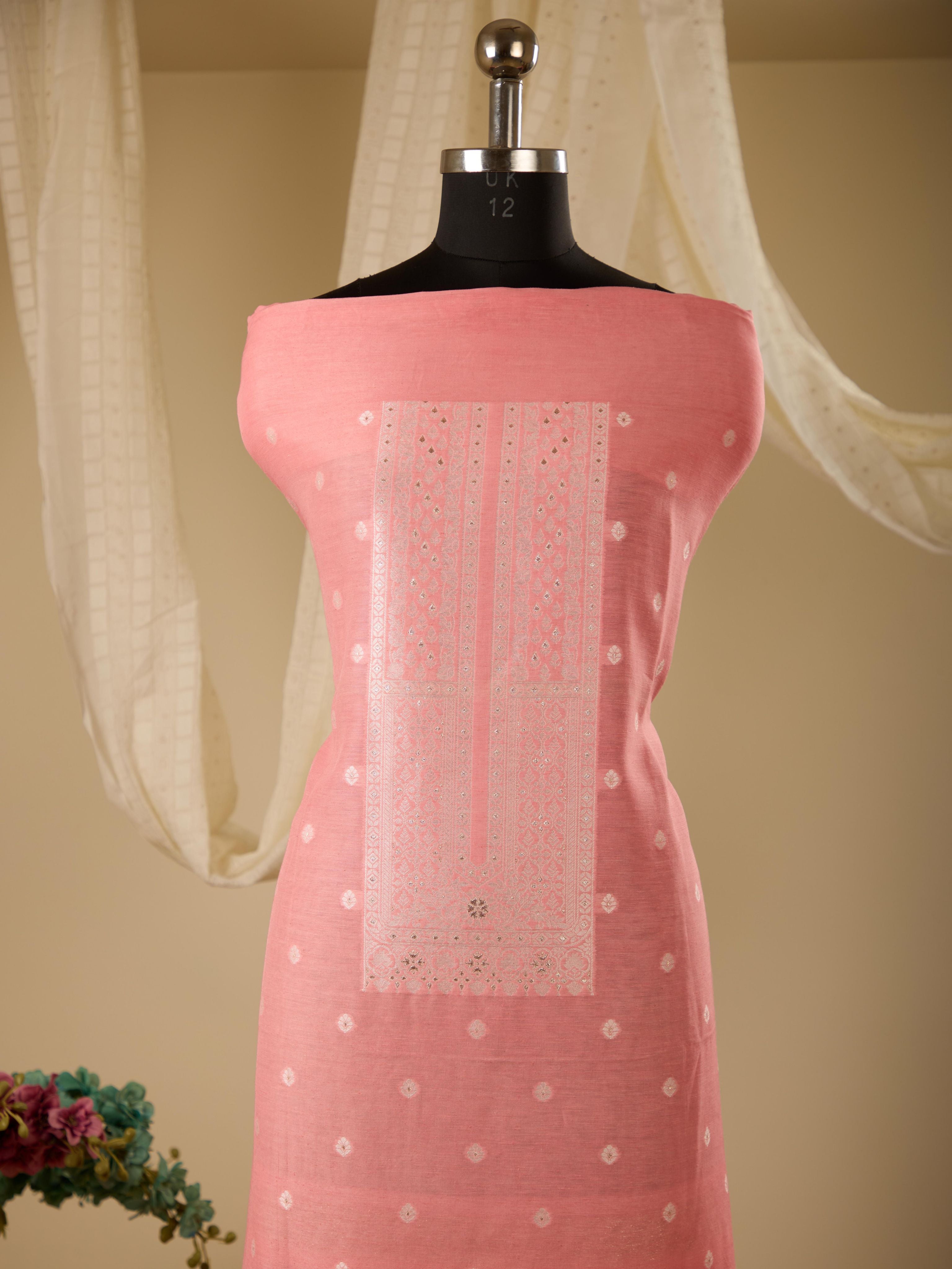 Linen Cotton Top with Beautiful Thread Weaving & Santoon Bottom