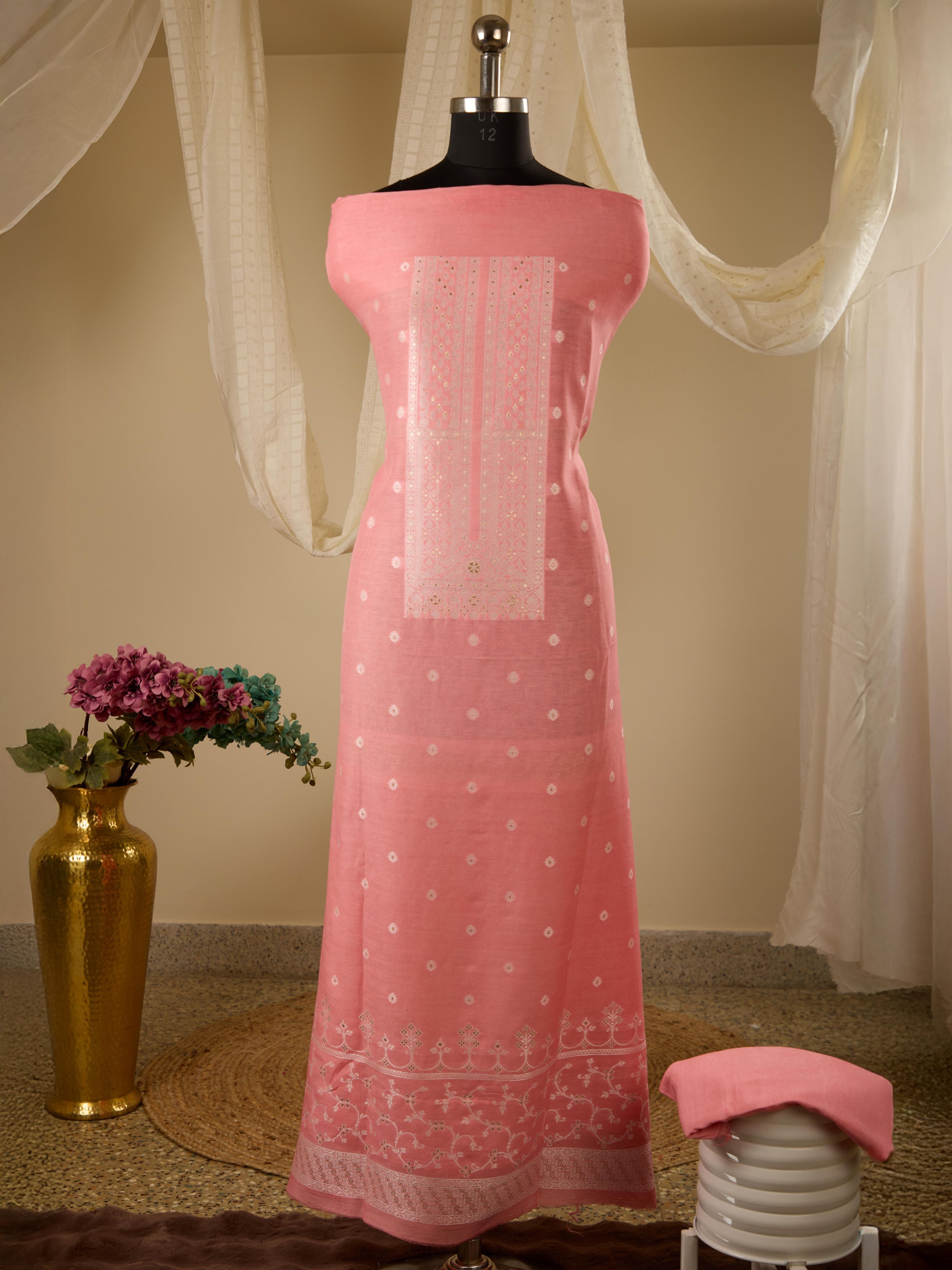 Linen Cotton Top with Beautiful Thread Weaving & Santoon Bottom