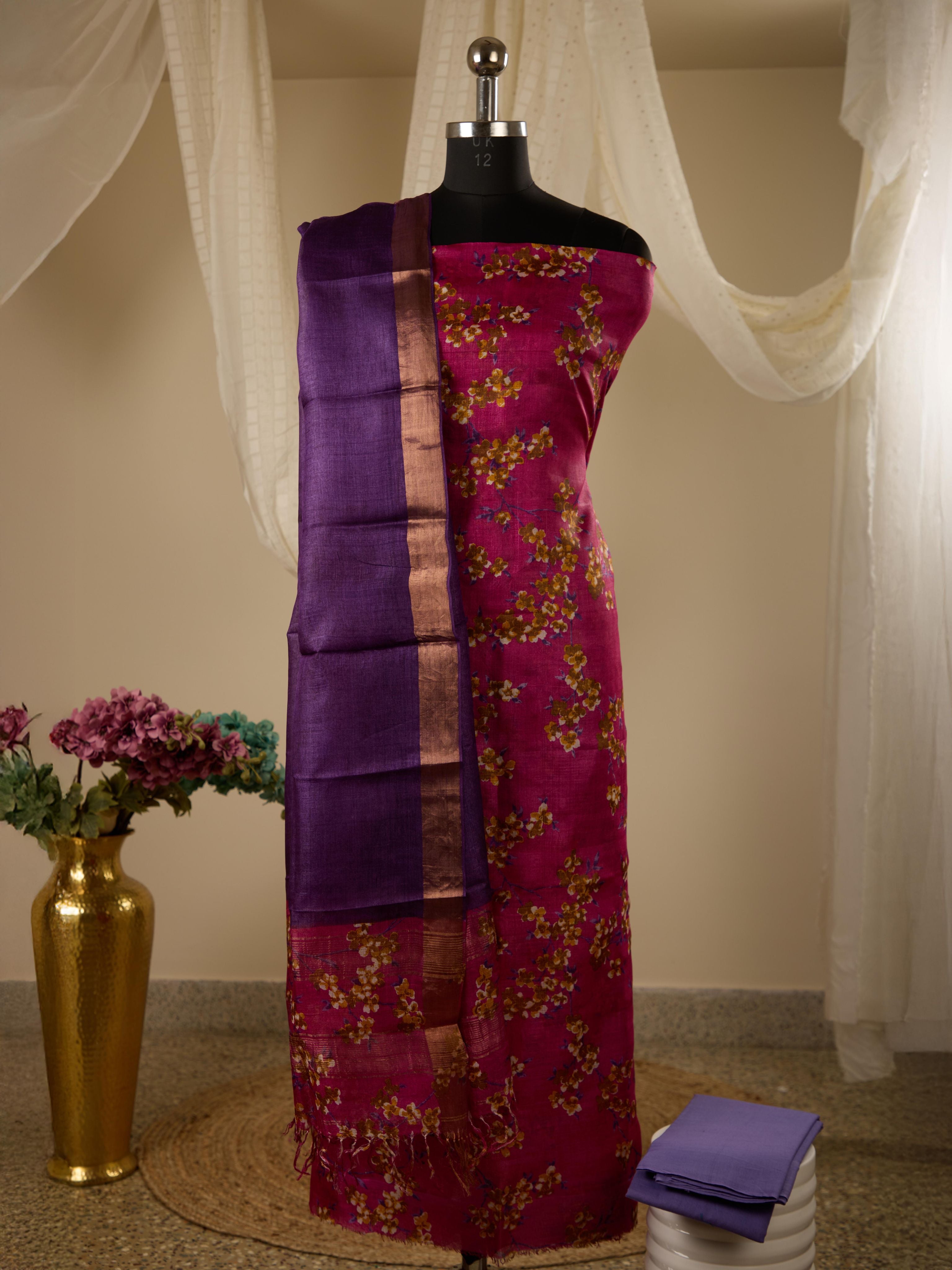Premium Pure Tusser Silk Top & Bottom