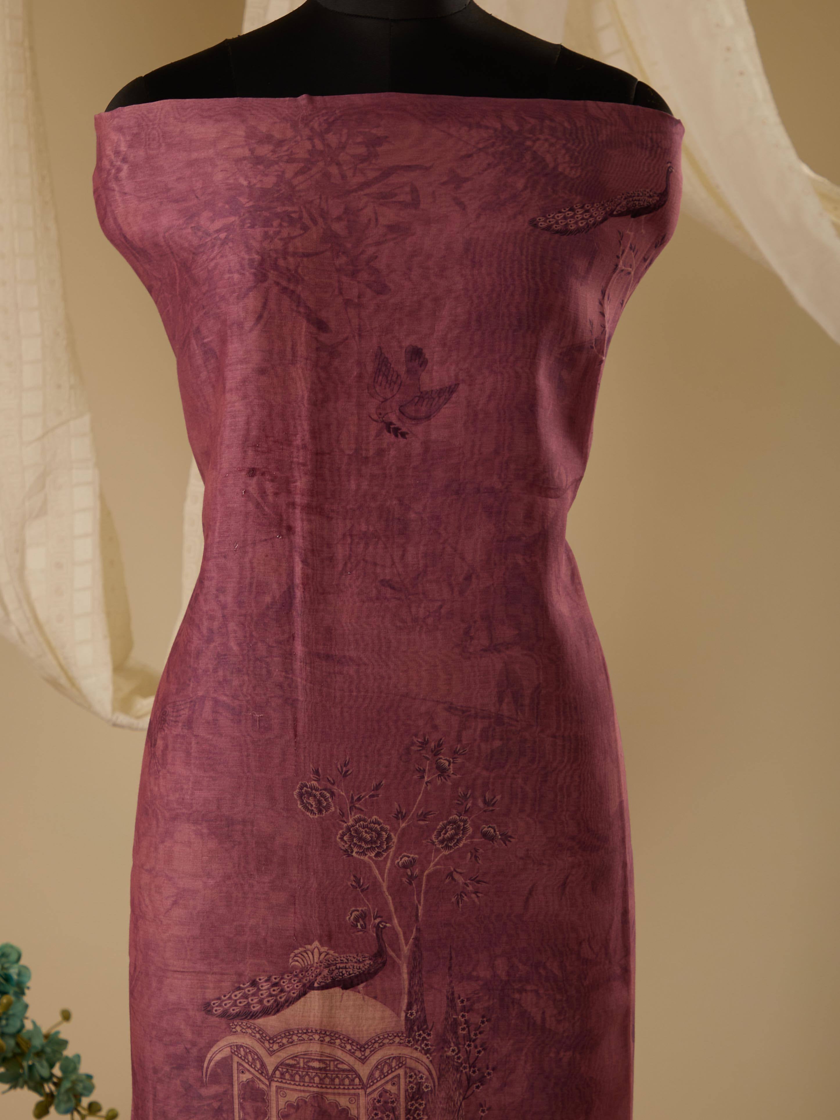 Pure Varanasi Weave Chanderi Digital Print Top, Paired with Glass Cotton Bottom & Pure Noil Silk Digital Print Dupatta