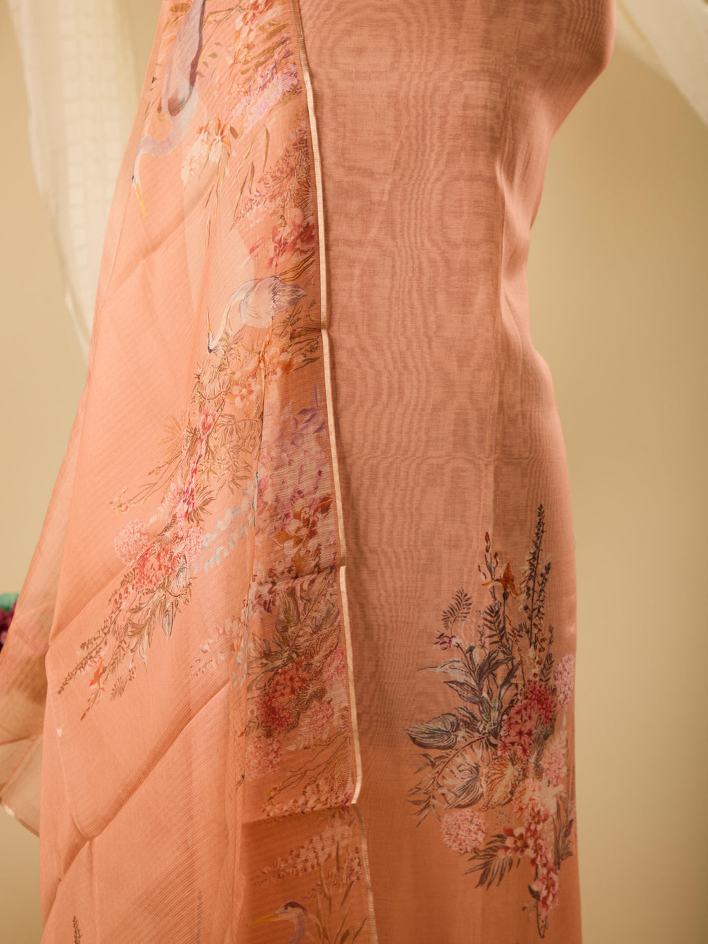 Pure Varanasi Weave Chanderi Digital Print Top, Paired with Glass Cotton Bottom & Pure Noil Silk Digital Print Dupatta