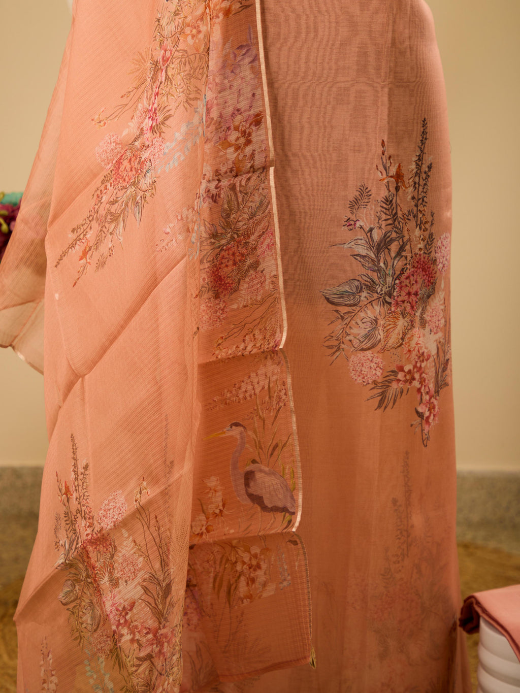 Pure Varanasi Weave Chanderi Digital Print Top, Paired with Glass Cotton Bottom & Pure Noil Silk Digital Print Dupatta