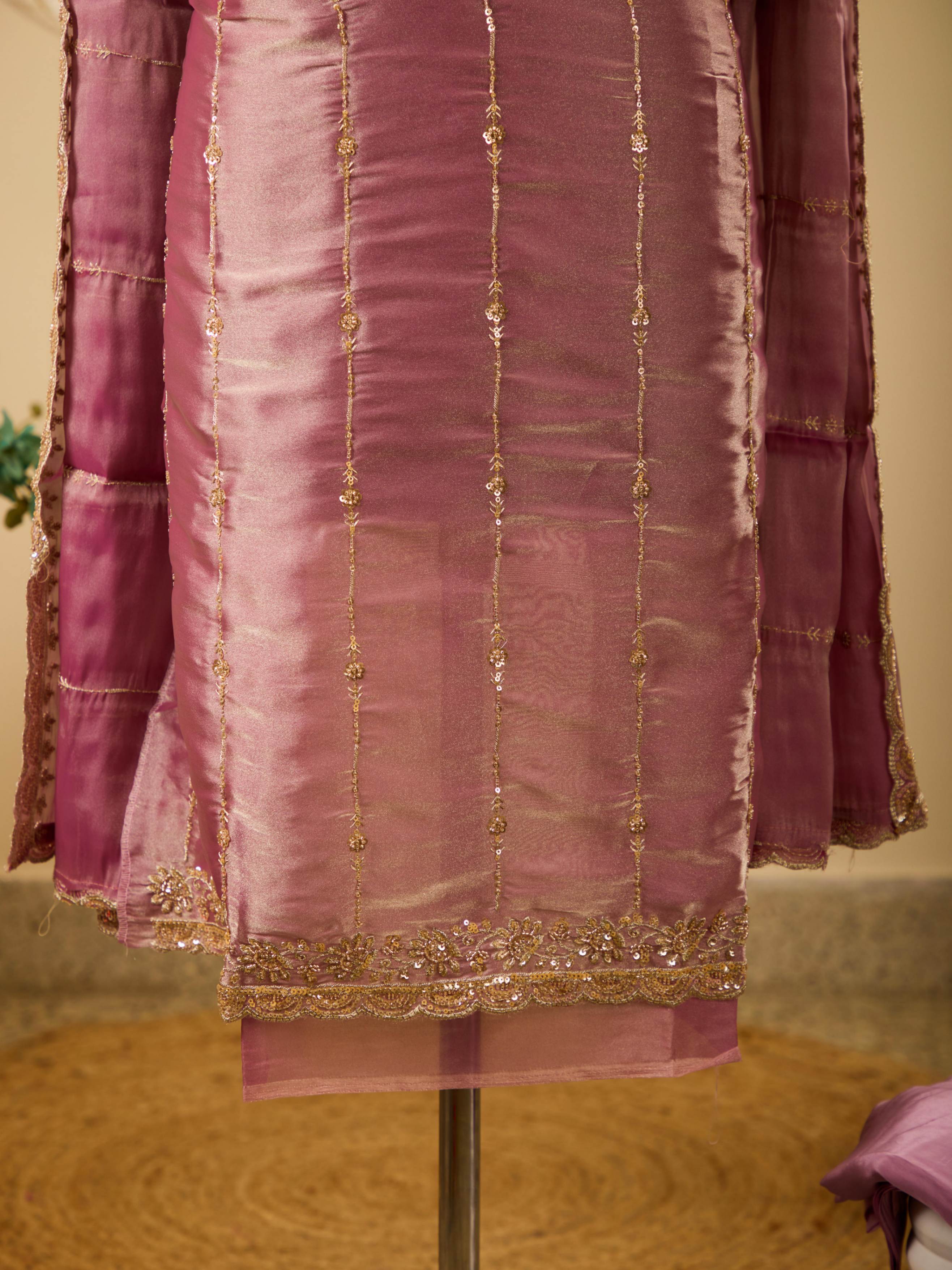 Shimmer Viscose Organza Top with Beautiful Beads & Sequence Work, Paired with Plain Bottom & Shimmer Dupatta with Work