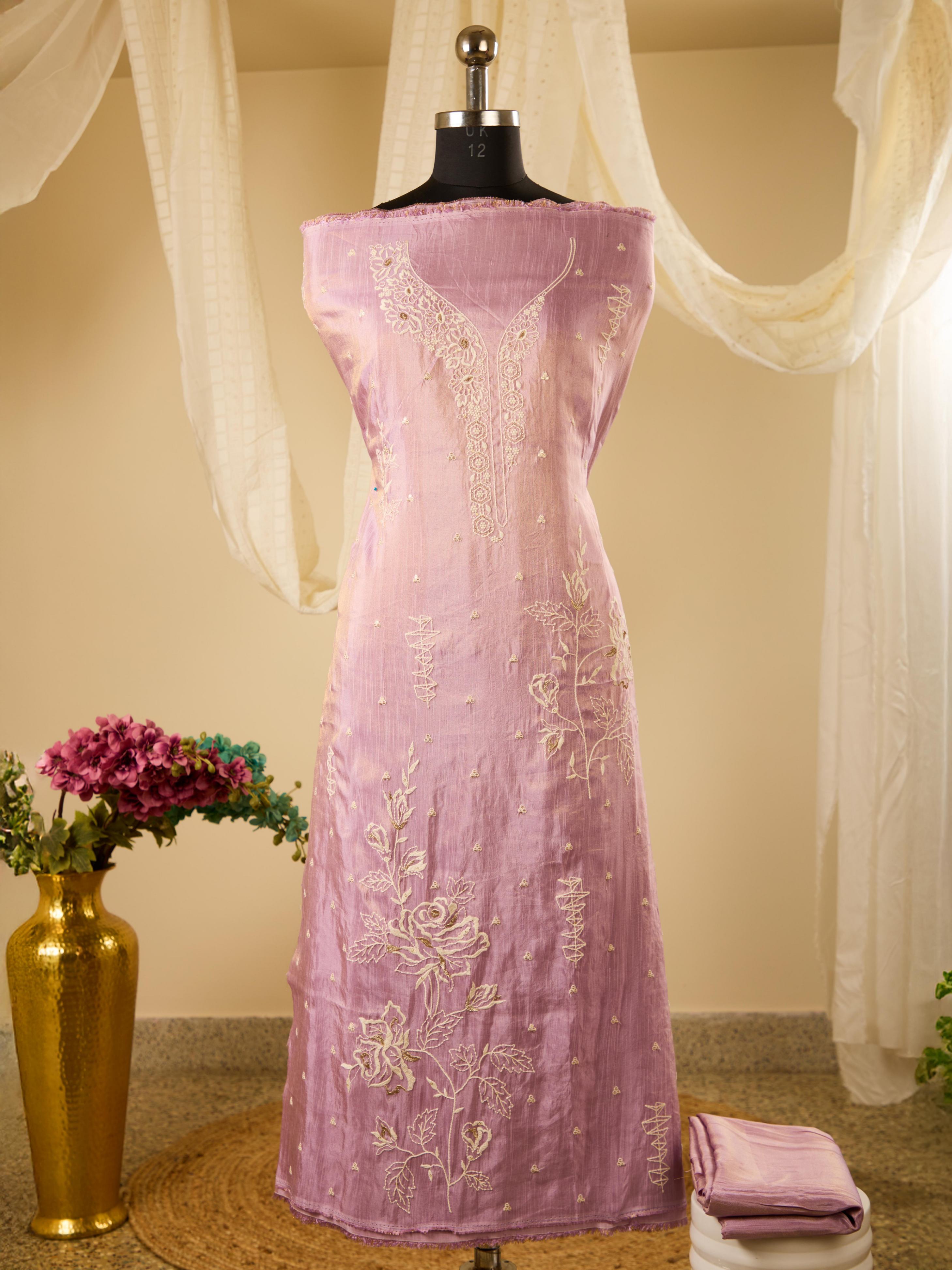 Tissue Linen Top with Embroidery, Paired with Plain Tissue Linen Bottom