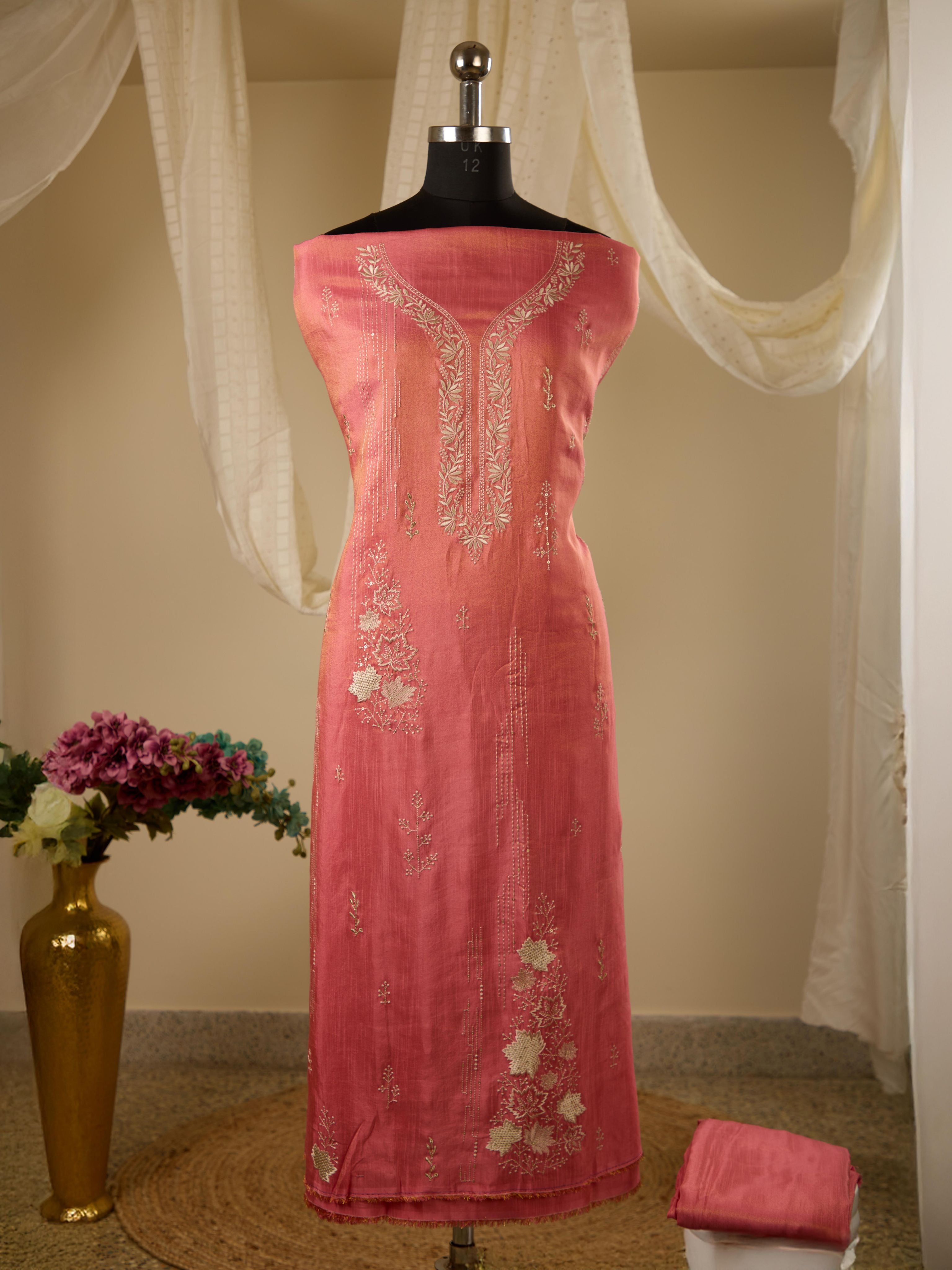 Tissue Linen Top with Embroidery, Paired with Plain Tissue Linen Bottom