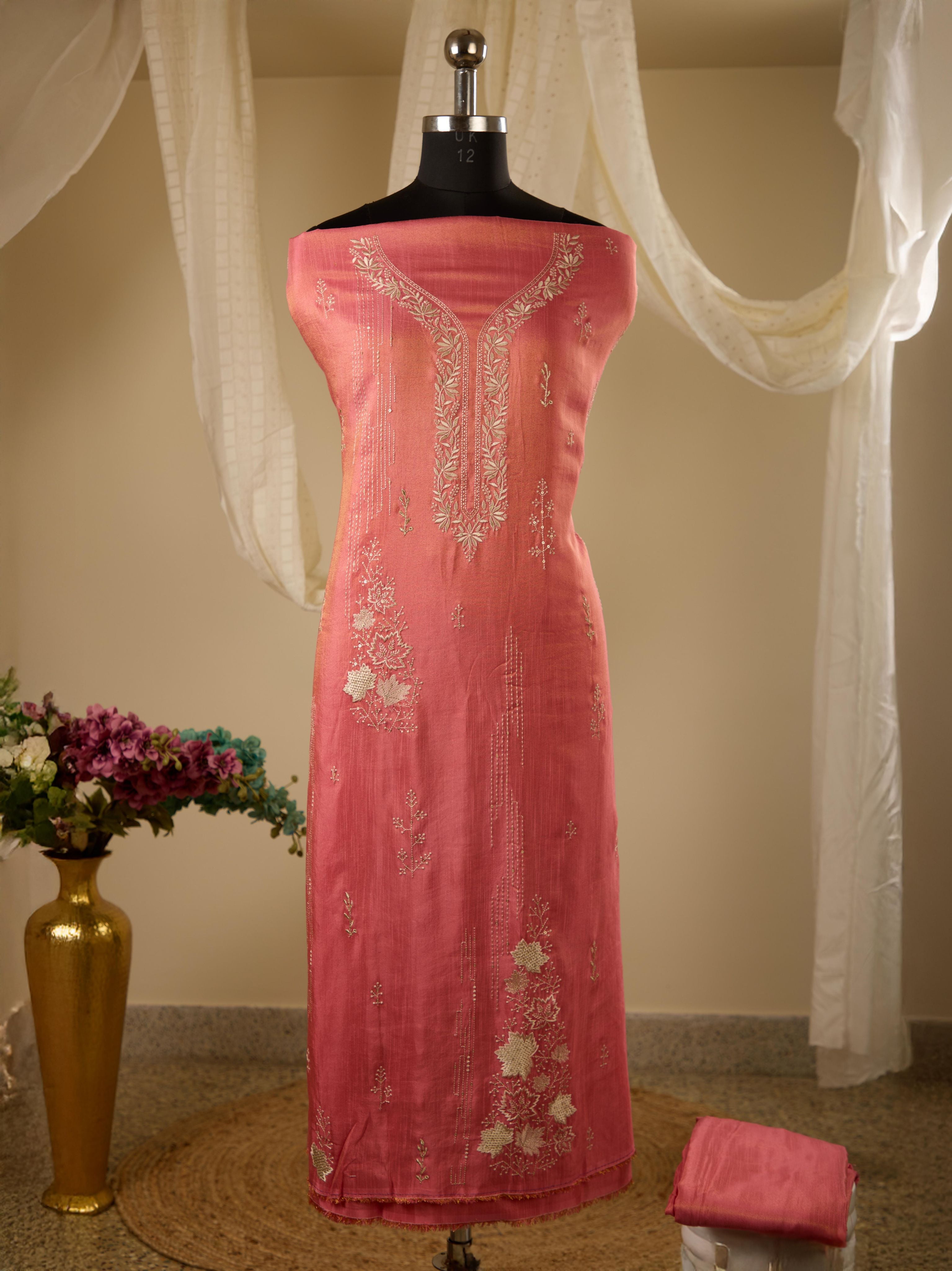 Tissue Linen Top with Embroidery, Paired with Plain Tissue Linen Bottom