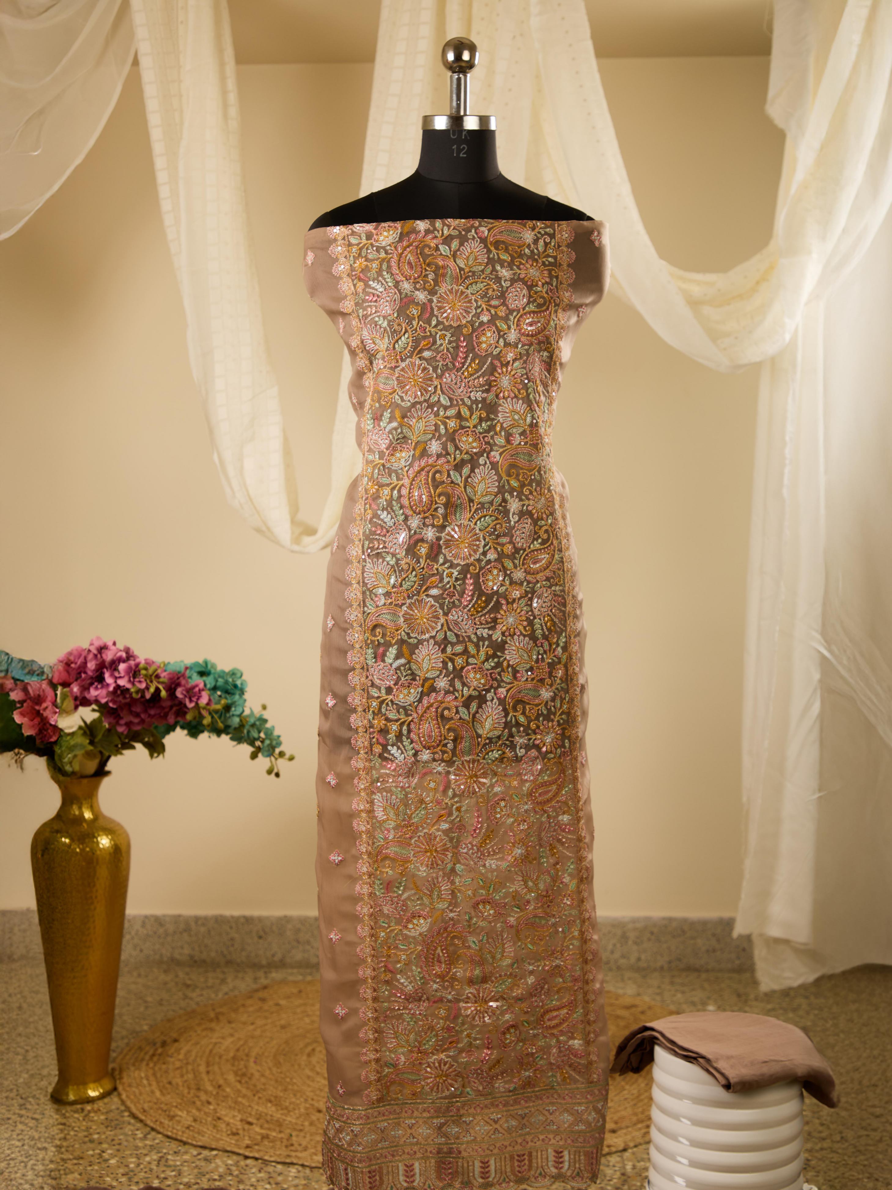 Viscose Chiffon Top with Beautiful Thread & Sequence Work, Paired with Plain Bottom & Chiffon Embroidery Dupatta